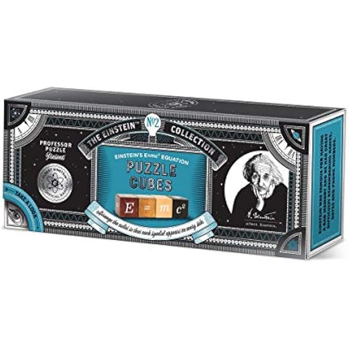 THE EINSTEIN COLLECTION E=MC PUZZLE CUBES - WOODEN CUBE PUZZLE - 3D BRAIN TEASER PUZZLES - Image 1